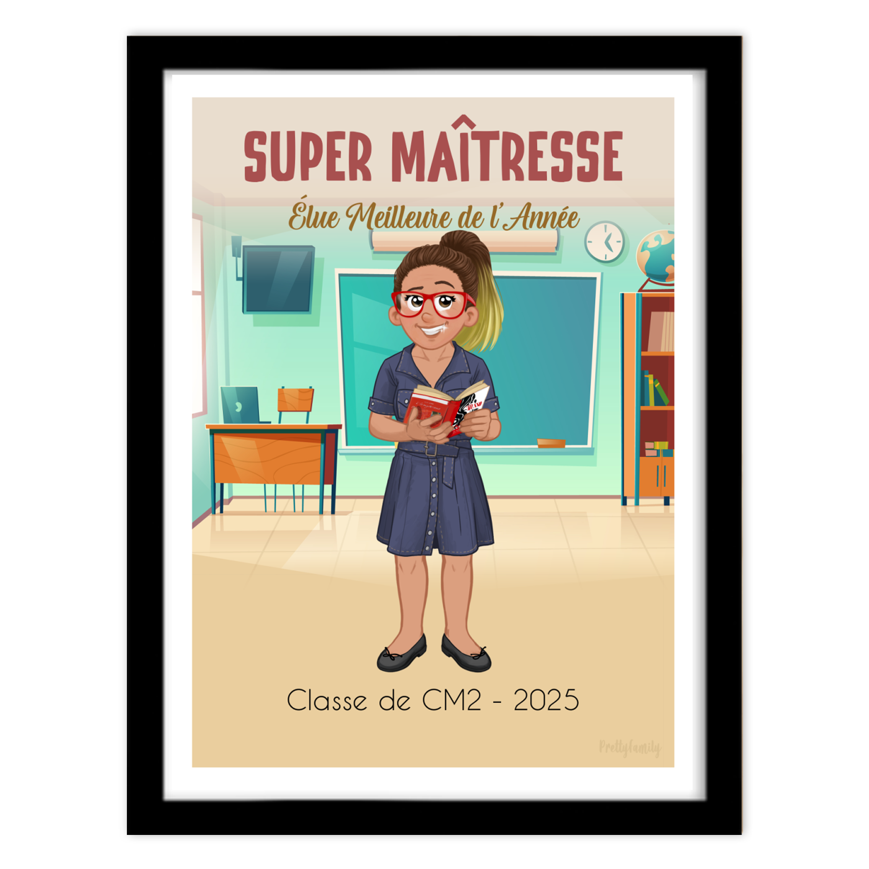 Custom illustration of a teacher with avatar and classroom or chalkboard background