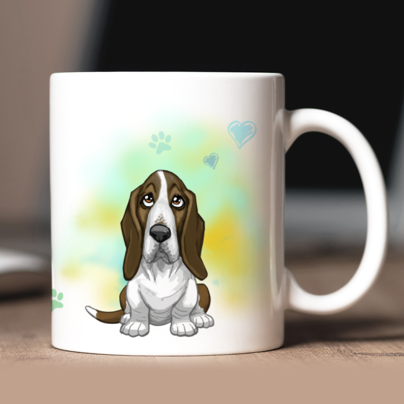 Personalized Basset-hound mug with avatar and custom text