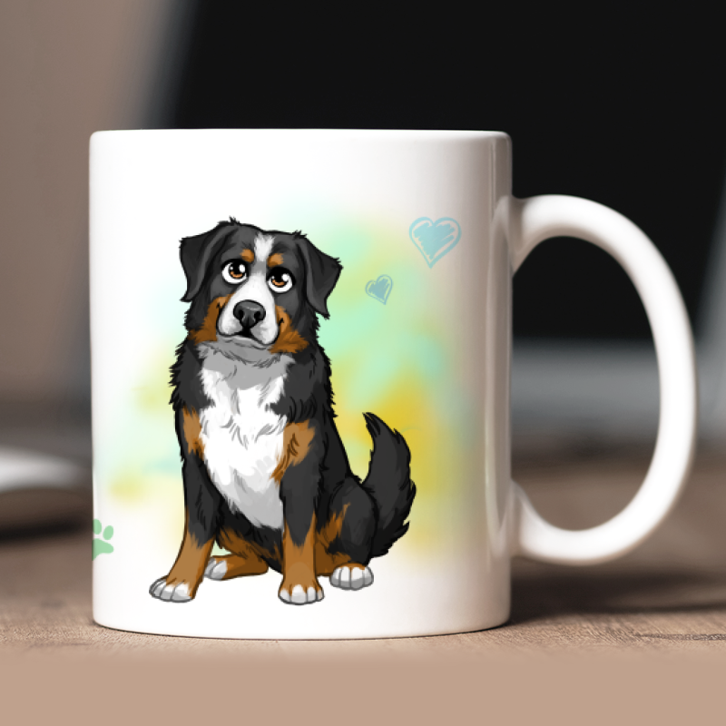 Personalized Bernese Mountain Dog mug with avatar and custom text