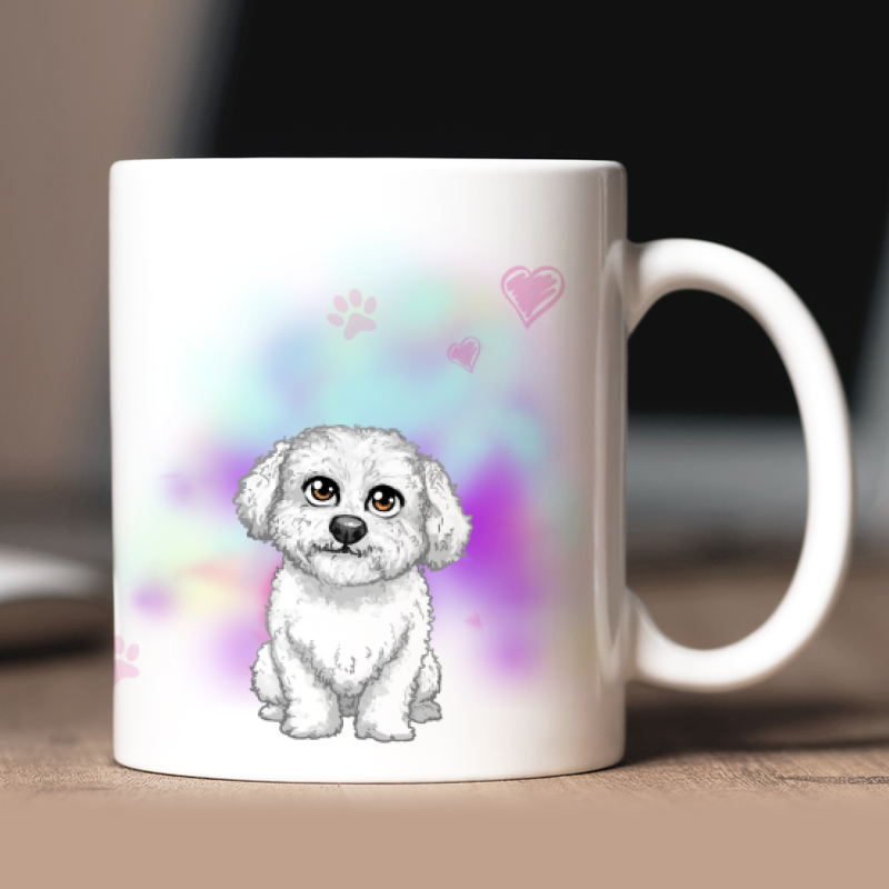 Personalized Bichon Frisé mug with avatar and custom text