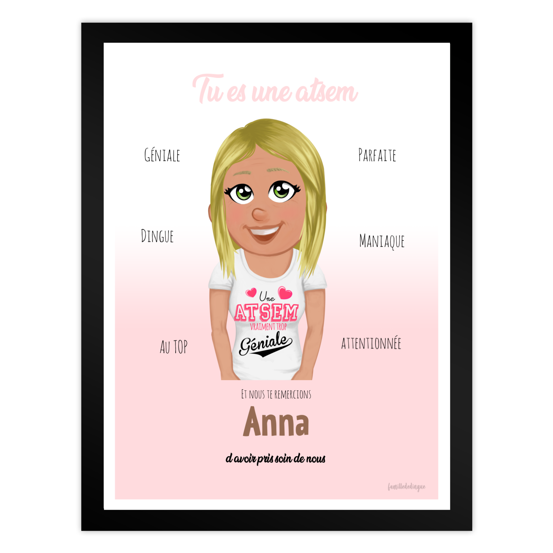Personalized avatar poster of a nursery assistant with custom message and name