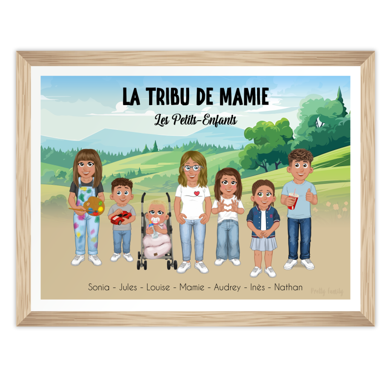 Personalized Poster Grandma and Her Tribe – Countryside Illustration