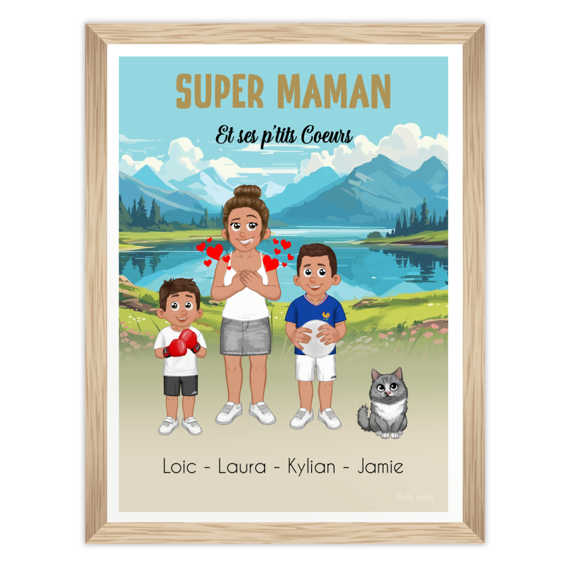 personalised super mom and her little hearts print with children names mother’s day gift