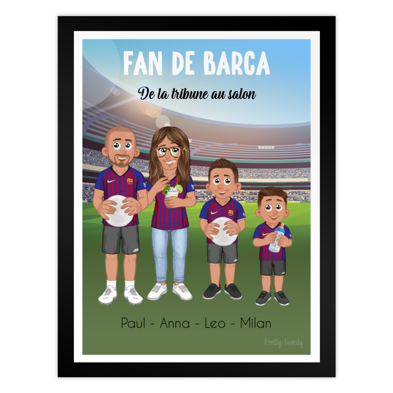 Personalised FC Barcelona supporters poster with family illustration