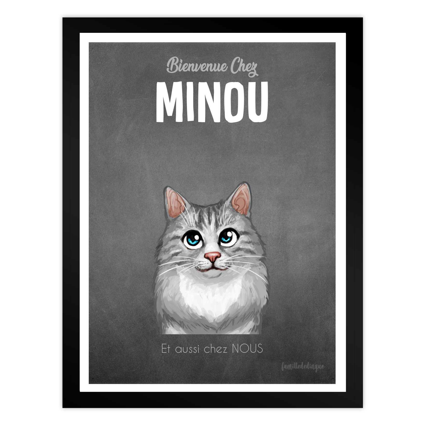 Custom cat poster with avatar, breed, fur and eye color, name, and message