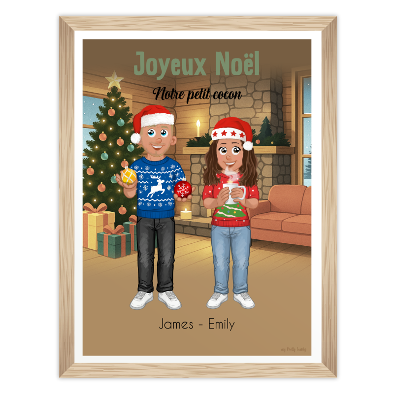 Personalised Christmas Couple Poster in Avatar Style