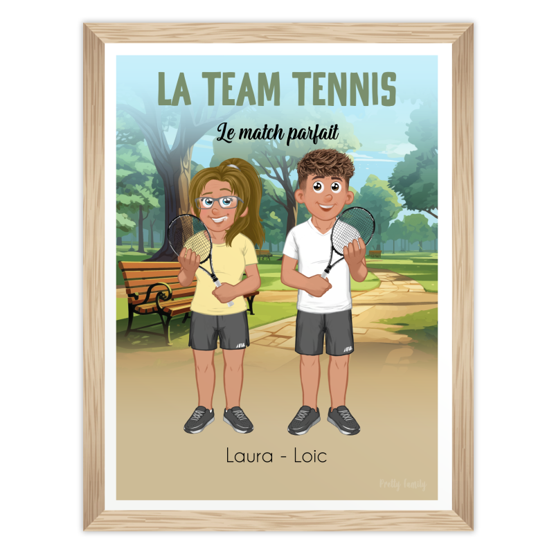 Personalized Poster The Tennis Team with characters, rackets and sporting passion