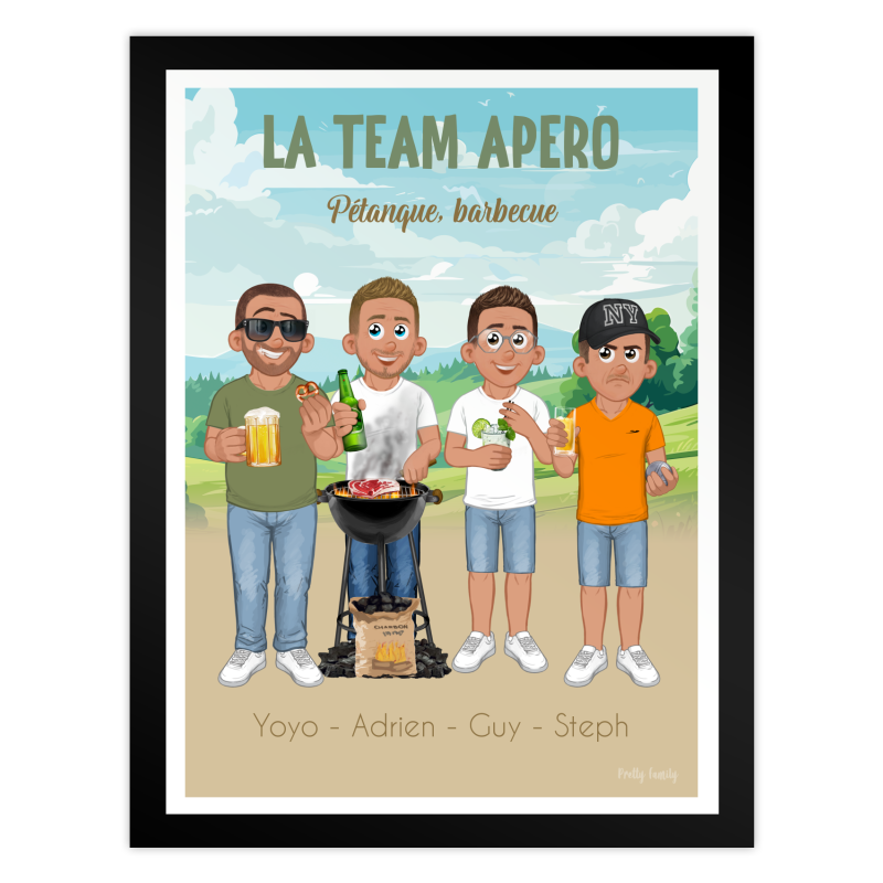 Personalized poster The aperitif crew with friends, barbecue, beer and pétanque scene