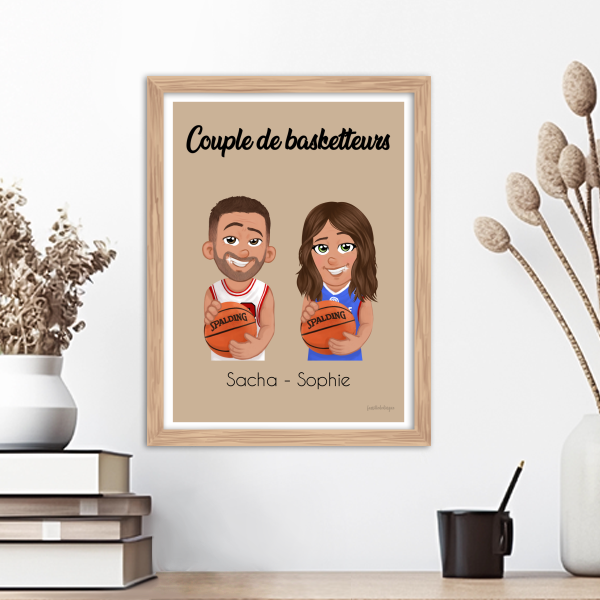 Personalised basketball couple or friends poster with avatars and names