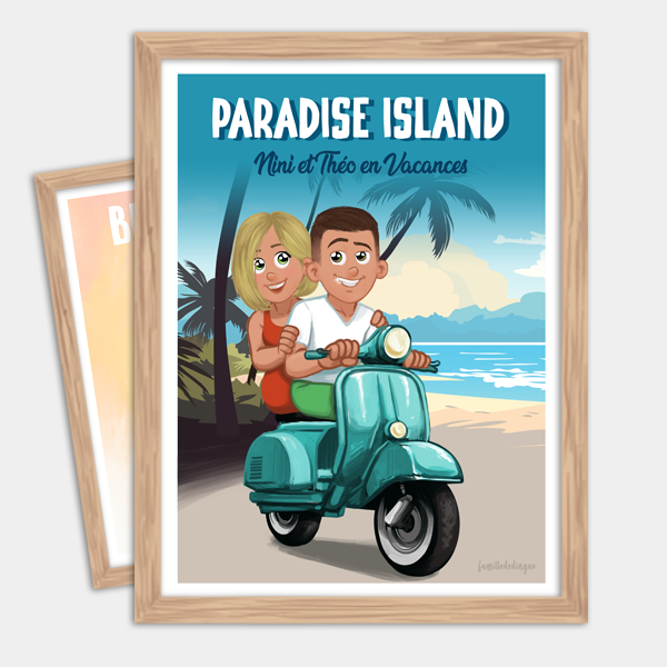 Personalised Poster for a Couple on a Vespa